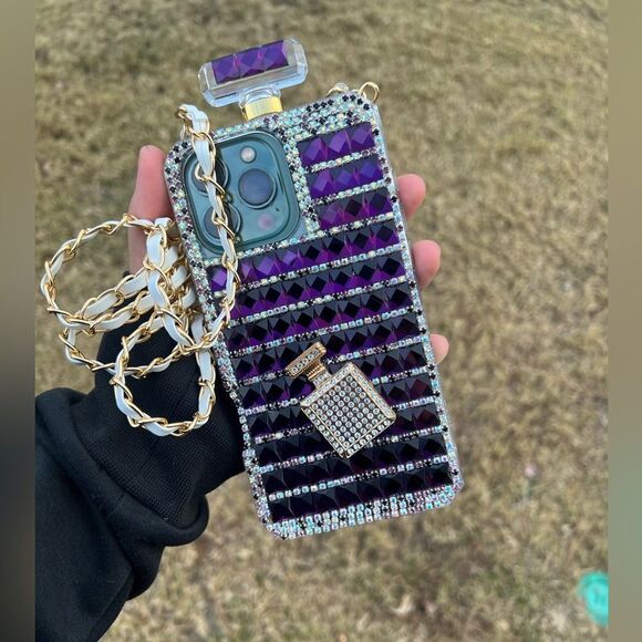 Luxurious Perfume Bottle iPhone 16 Case with Burgundy Crystals - Picture 3 of 8